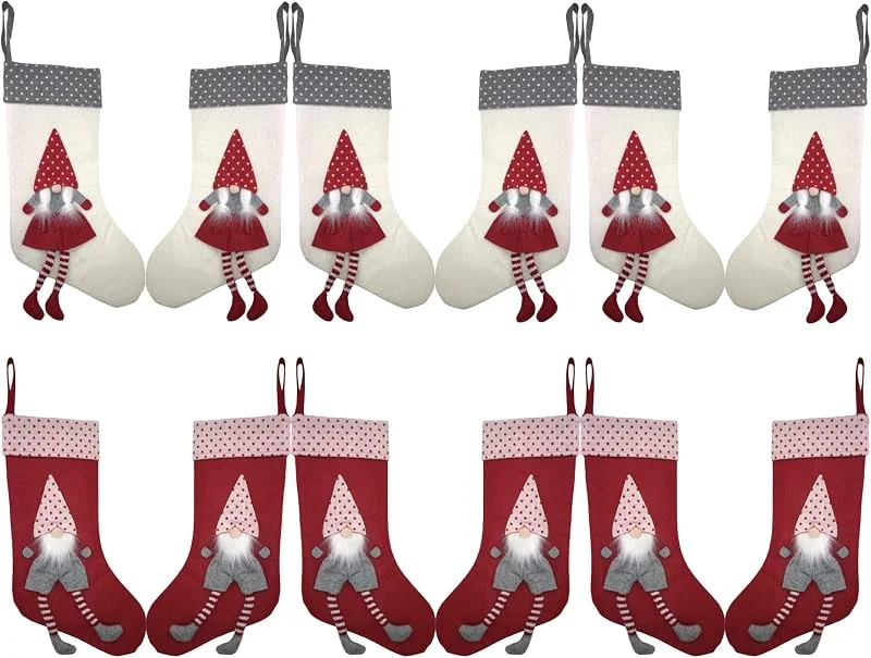 Marke: hausleben Weihnachtsstrumpf Set – 12 Stück, 42 cm aus Filz, Kamin Nikolausstrumpf zum Aufhängen, Nikolausstiefel zum Befüllen, Weihnachtsstrümpfe Deko, Christmas Stocking für Weihnachten, 2 pro Packung — Weihnachtsdeko