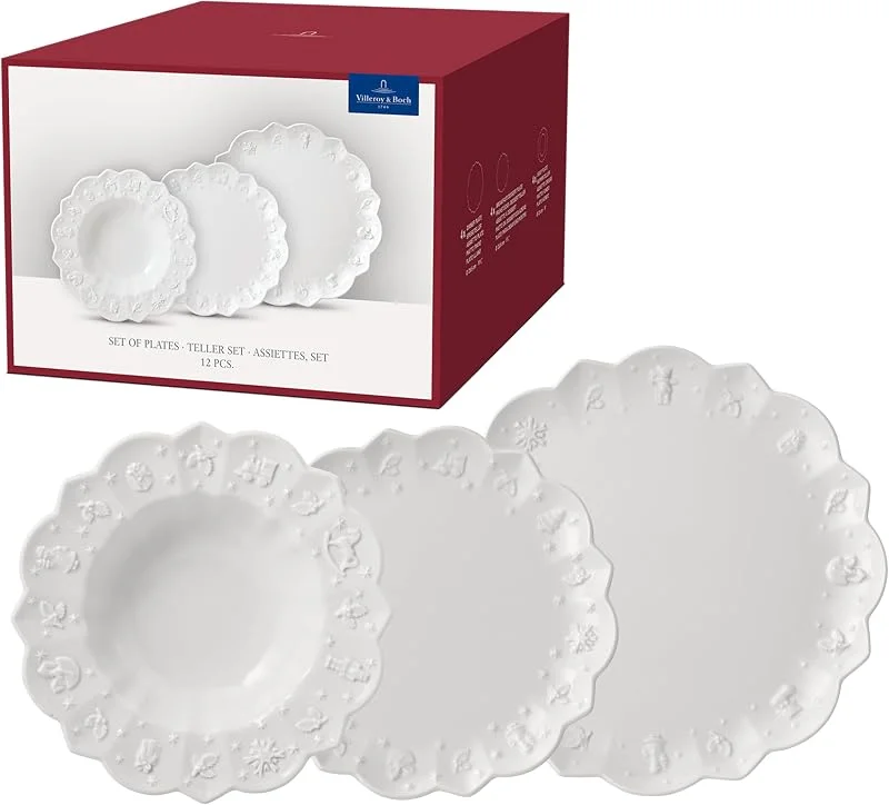 Villeroy & Boch – Toy's Delight Royal Classic Geschirr-Set 12 teilig Weiß, Spülmaschinenfest, Mikrowellensicher, Teller, Tellerset, Geschirrset 4 Personen, Weihnachtsgeschirr Toys, Premium Porcelain — Advent und Tisch