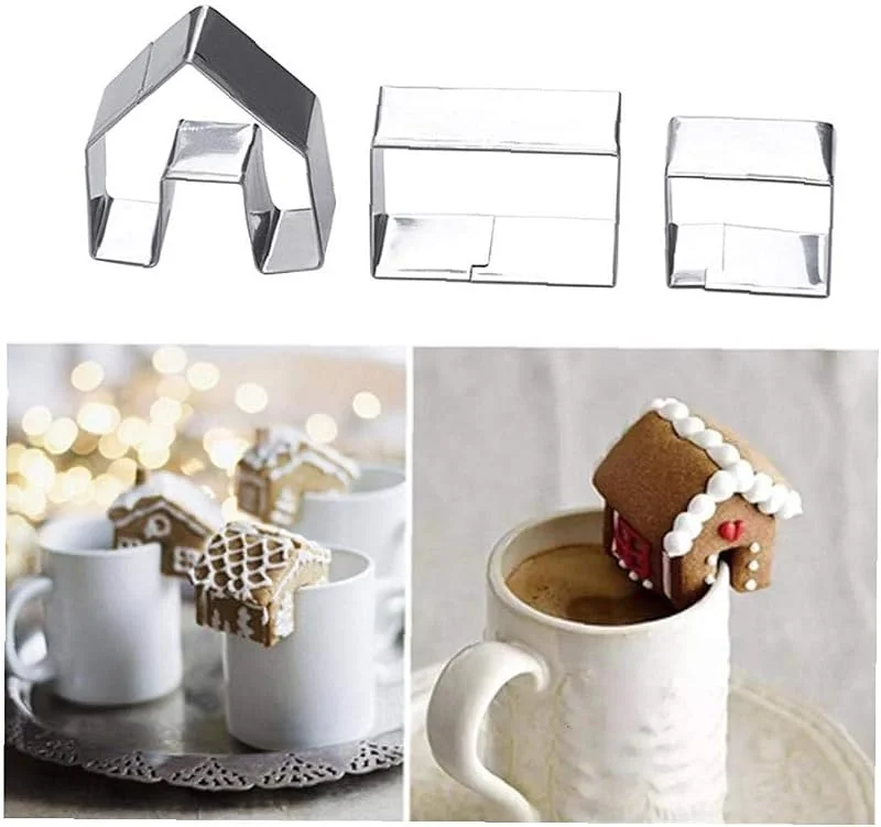 Marke: BYFRI BYFRI 3Pcs Weihnachten Lebkuchen-Haus Keks Ausstecher Edelstahl-Plätzchen-Form — Weihnachtskueche
