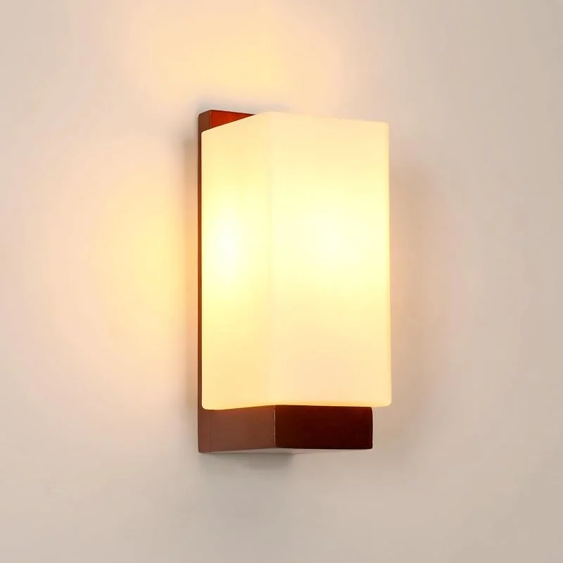 Besuche den Mckalen-Store Wandleuchte Holz Innen E27, Vintage Wandlampe Holz mit Glas Lampenschirm, Nussholz Rechteck Wandbeleuchtung für Wohnzimmer Schlafzimmer Treppenhaus Flur (Ohne Glühbirne) — Kerzenlicht Abendessen