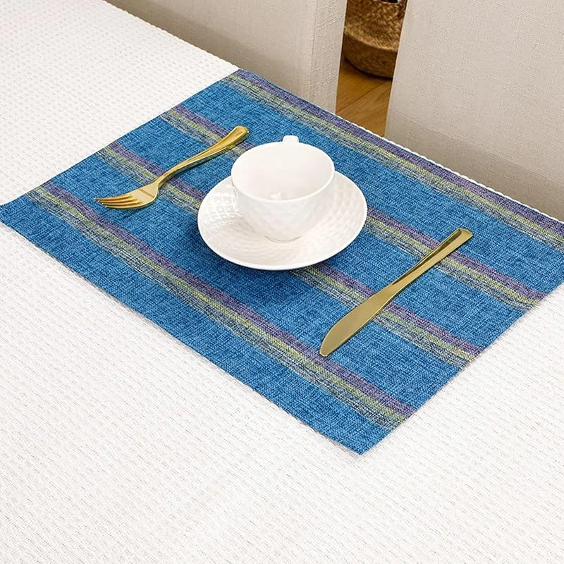 Besuche den Epinki-Store Epinki 2Pcs Set Tischset Weihnachten Abwaschbar Quadratisch 32x45CM, Polyester Platzsets Abwaschbar Vintage Falsche Leinen Streifen, Tischuntersetzer Couchtisch Blau für Restaurant Speisetisch — Küche & Haushalt