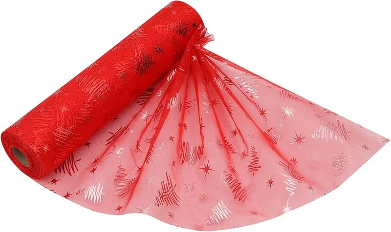 Marke: WedDecor WedDecor 25m X 29cm Schnee Durchsichtig Rot Weihnachten Baum, Organza Rolle Schärpe Glitzer Stoff für Tischläufer Schärpen Hochzeit & Dekoration, Stuhl Abdeckung Schleife, Party-Geschenke, Bastelbedarf — Advent und Tisch