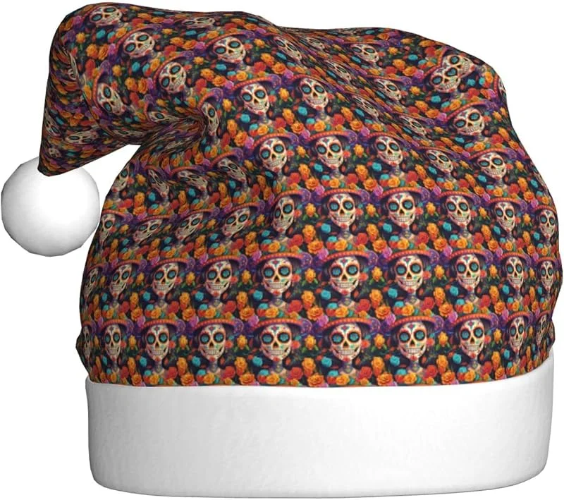 Marke: Tamiger Bunte Blumenschädel-Aufdruck, Weihnachtsmütze, saisonal, festlich — Weihnachtsmode