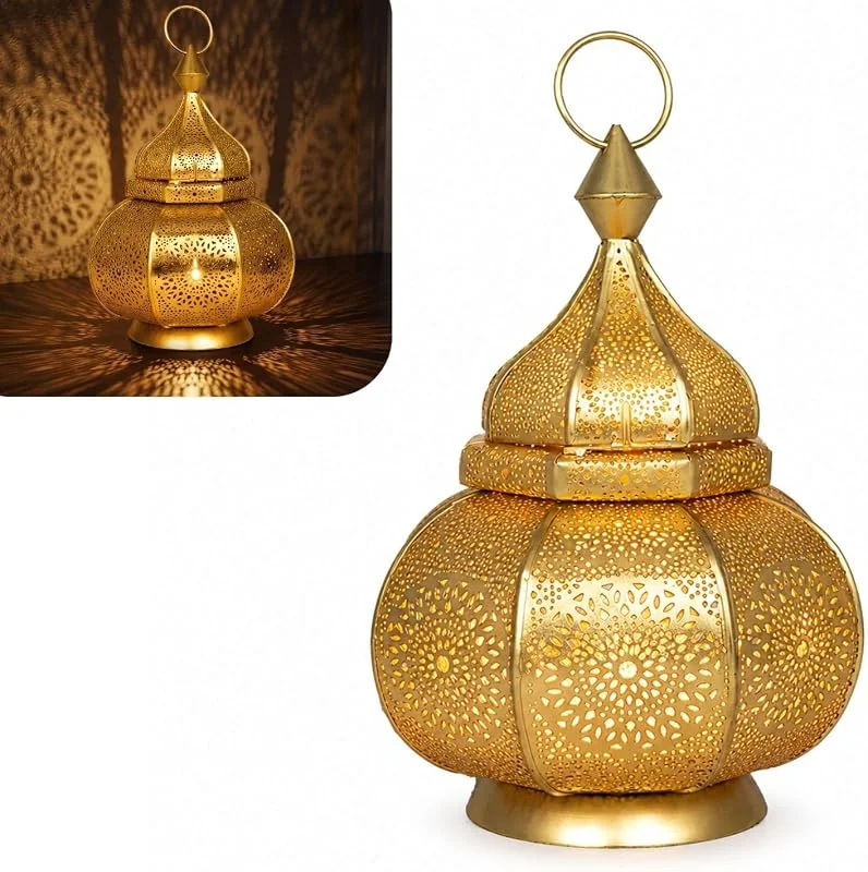 Besuche den Marrakesch Orient & Mediterran Interior-Store Windlicht Lamis, 30 cm, orientalisch, Goldfarben und Kupferfarben — Kerzenlicht Abendessen