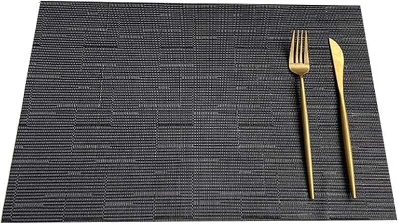 Besuche den Epinki-Store Epinki Tischsets Abwaschbar Mit Motiv Quadratisch, 2Pcs Set PVC Platzsets Vintage Gewebt Einfarbig Hitzebeständige, Tischuntersetzer Natur Dunkelgrau für Speisetisch, 30x45CM — Küche & Haushalt