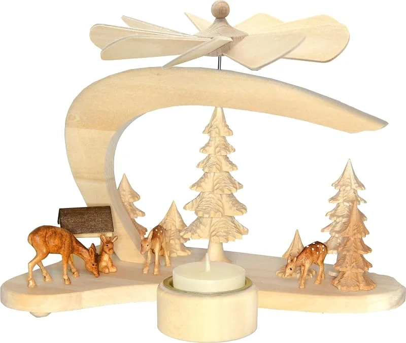 Besuche den Ratags-Store Ratags Massivholzpyramide, Rehfamilie, modern, Teelichthalter — Weihnachtsdeko