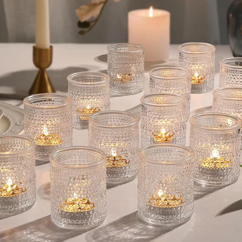 Marke: TRIRITE Votivkerzenhalter, transparent, Vintage-Glas, Kerzenhalter für schwimmende Kerzen, Teelichthalter für Tischdekoration, Zuhause, Geburtstag, Weihnachten, Hochzeit, Party, Tischdekoration (transparent — Kerzenlicht Abendessen