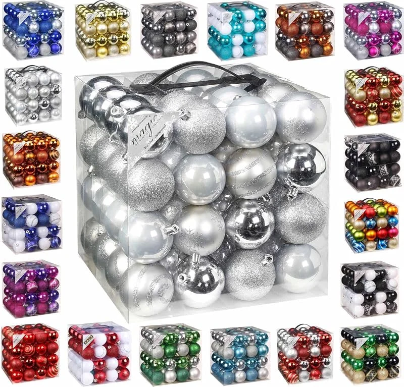 Besuche den Inge-glas-Store 64x Kunststoff Christbaumkugeln 6cm Kugel Box Glanz Glitzer Matt Dekor Inge Glas, Farbe:Silber — Weihnachtsdeko