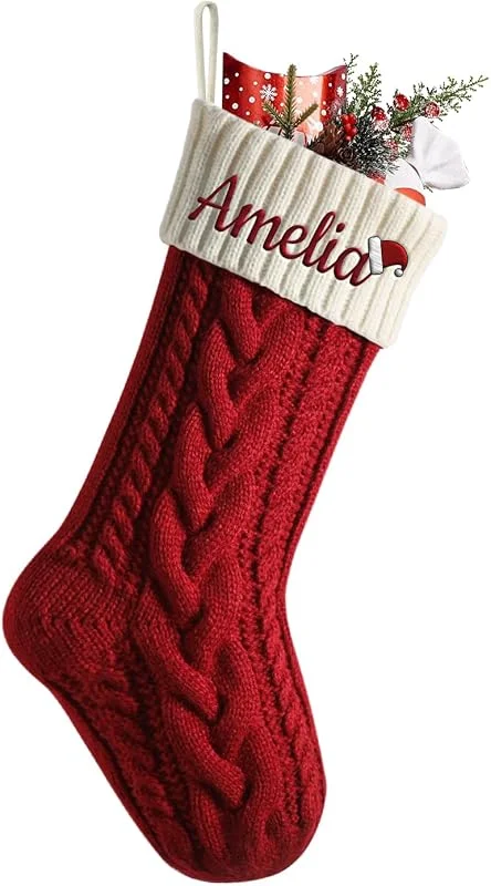 Besuche den papasgix-Store papasgix Weihnachtsstrumpf Personalisiert 18” Klassische Gestrickt Bestickte Nikolausstrumpf — Weihnachtsdeko