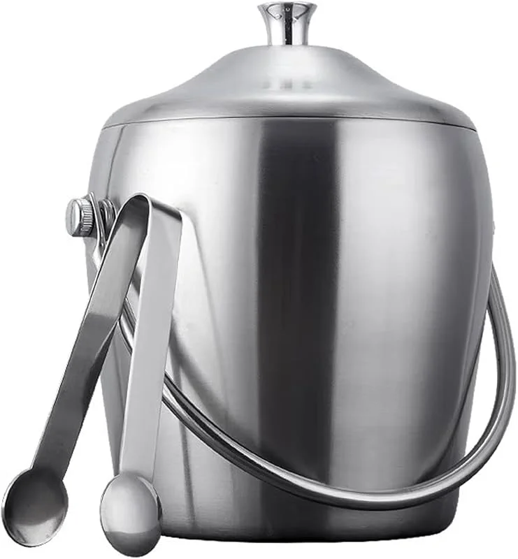Marke: NexaGeniX sektkübel Eiskübel mit Deckel und Zange, doppelwandiger, isolierter Eiskübel aus Edelstahl, ideal for Cocktailbar, Partys, Kühlen von Wein, Champagner eiskübel(1.2L) — Küche & Haushalt