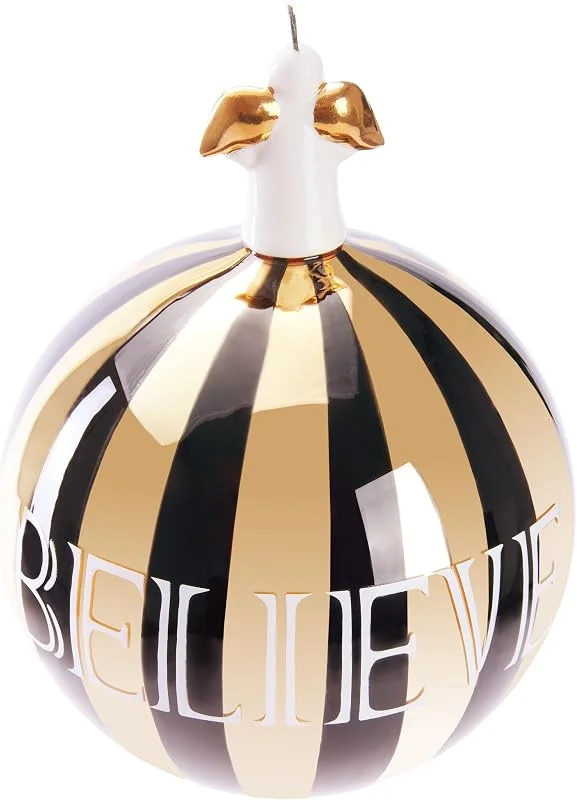 Besuche den BRUBAKER-Store BRUBAKER Premium Weihnachtskugel Believe Gold Schwarz - 10 cm Baumkugel — Weihnachtsdeko