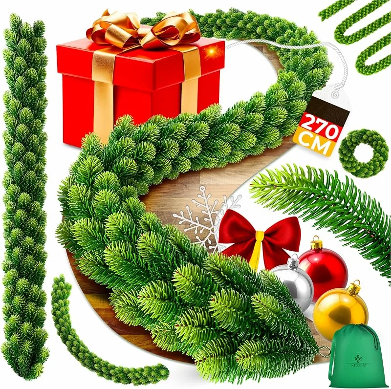 Besuche den KESSER-Store KESSER® Weihnachtsgirlande 2, 7m lang dicht – Naturgetreues Tannengrün - wie echt - IP 44 Outdoor & Indoor Girlande - Treppen, Tür, Balkon, Weihnachtsdeko + Tasche, Tannengrün