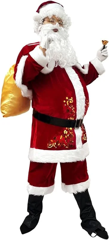 Marke: pvucpot pvucpot Deluxe Weihnachtsmann Kostüm Herren – 12-teiliges Santa Claus Set Mit Bart Und Zubehör, Weihnachts Cosplay Für Erwachsene Geschenk — Weihnachtsmode