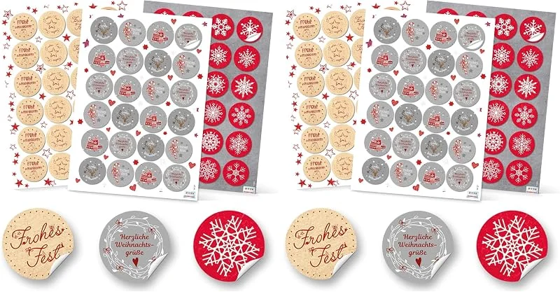 Besuche den Logbuch-Verlag-Store 72 Weihnachtsaufkleber Set Frohes Fest Sprüche Frohe Weihnachten rund 4 cm Geschenk Sticker weihnachtlich hochwertige Qualität Logbuch-Verlag (Packung mit 2) — Geschenkverpackung
