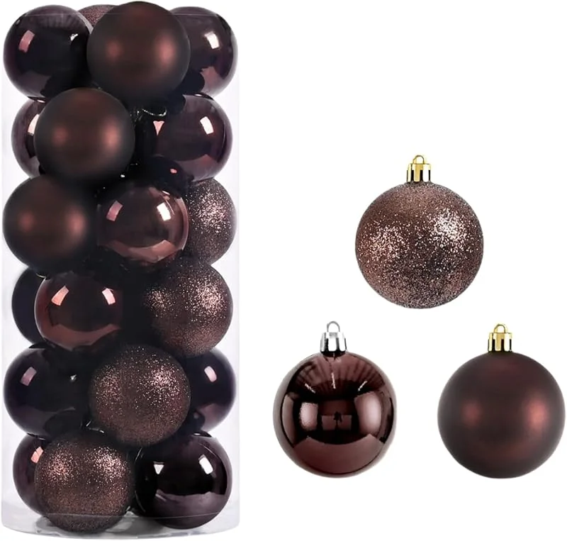 Marke: HSTWODE 6cm Weihnachtskugeln, 24pcs Christbaumkugeln aus Plastik, Weihnachtskugeln Baumschmuck, Splitterfrei, 3stile, Weihnachtsbaum Deko (Braun) — Weihnachtsdeko