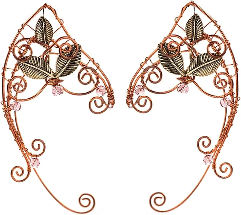 Marke: Gcroet 2 Stück Elfen-Ohrmanschetten mit Perlen und Blättern, kurviger Elfen-Ohrschmuck, umlaufende und nicht durchdringende Ohrclips für Frauen, Kostüm, Party, Cosplay, Zubehör. — Weihnachtsmode