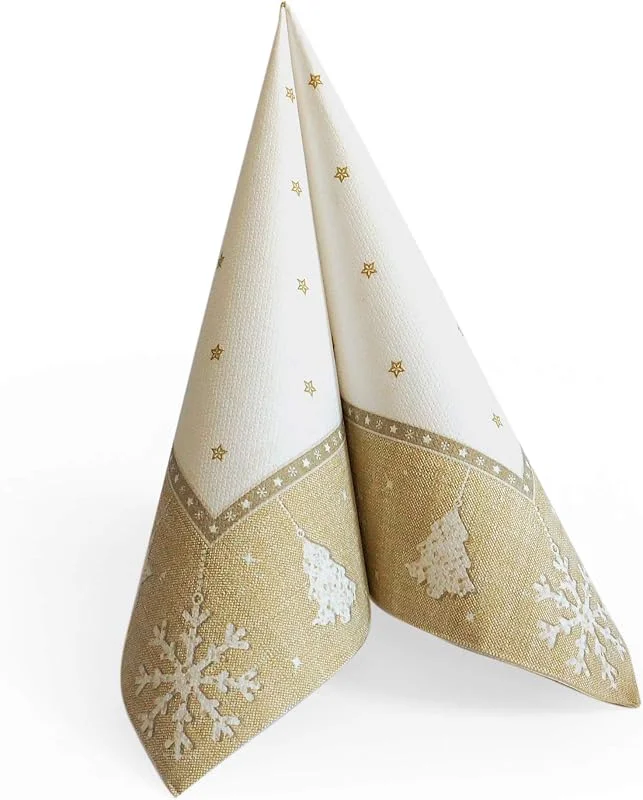 Marke: Servietten Dinner 50 Servietten Cottone Dinner stoffähnlich Xmas gold, Schneeflocken, Winter, Weihnachten 40x40cm — Advent und Tisch