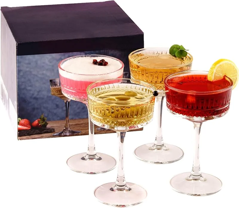 Marke: the mask el turko Vintage-Schliff-Gläser, 260 ml, für Champagner, Cocktail, Martini, Wein, Longstiel, 4 Stück — Wein und Festtafel