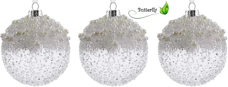 Marke: Kaemingk Christbaumkugeln, dekoriert, transparent, aus Glas, 3 Stück — Weihnachtsdeko