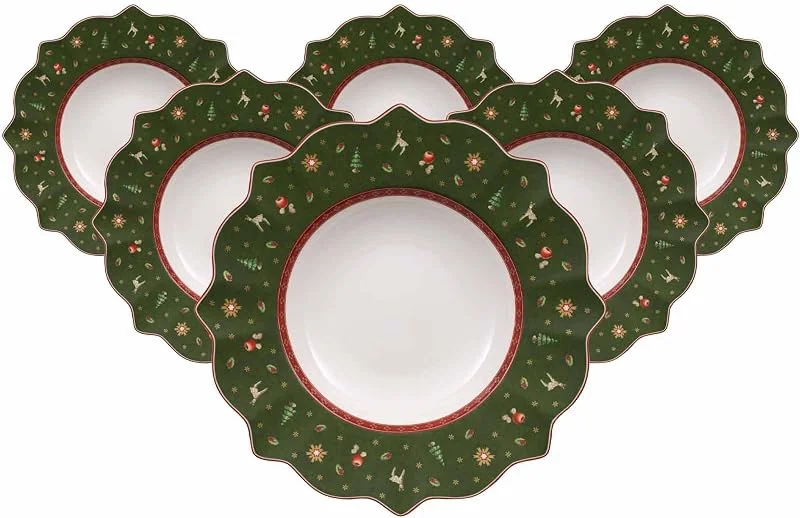 Besuche den Villeroy & Boch-Store Villeroy & Boch Toy's Delight Grüner Suppenteller, 6er Set, 26 cm, Premium Porzellan, Essteller, Weihnachtsgeschirr, Tiefer Teller — Advent und Tisch
