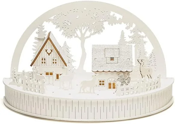 Besuche den Konstsmide-Store Konstsmide LED Holzsilhouette, "Häuser und Rentiere", 6H Timer, 5 warm weiße Dioden, batteriebetrieben, Innen, 0, 3W, Batterie: 2 x AA 1, 5V (exkl.) - 3280-210 — Weihnachtsdeko