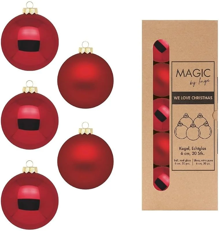 Besuche den Inge-glas-Store Weihnachtskugeln Glas 6cm x 20 Stück in Kartonbox Christbaumkugeln Set weinrot Bordeaux Ochsenblut — Weihnachtsdeko
