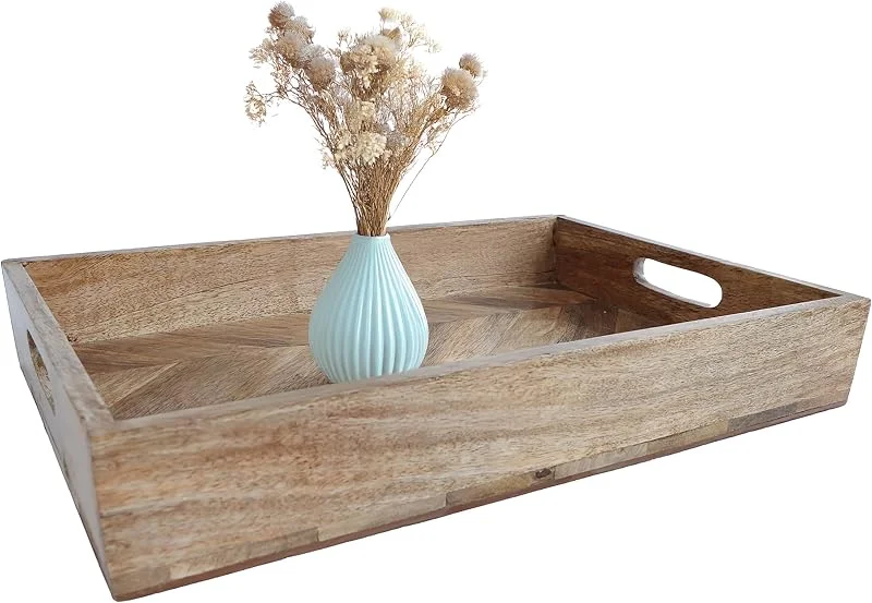 Besuche den Spetebo-Store Mango Dekotablett Natur mit Griffen - 40 x 27 cm - Holz Servierbrett mit Rand rechteckig - Tischdeko Servier Kerzen Tablett Weihnachten — Advent und Tisch