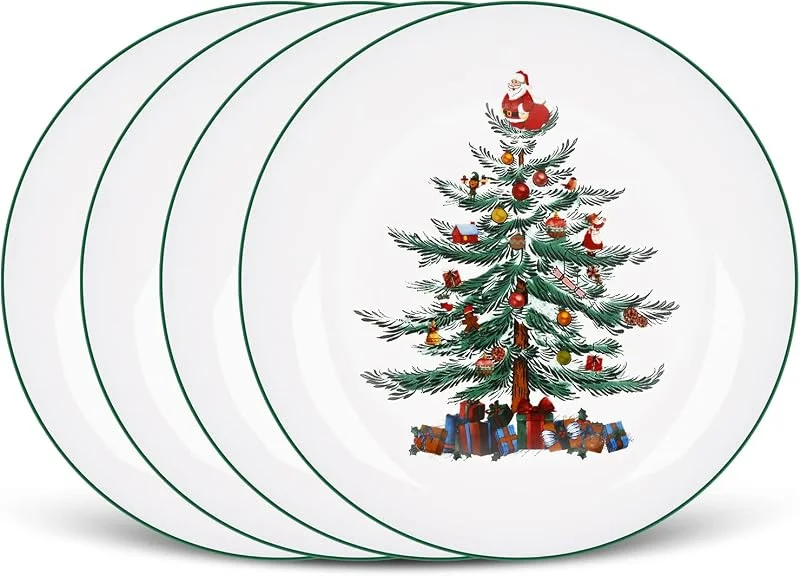 Marke: Homlouue Homlouue Weihnachten Speiseteller 4er Set, Weihnachtsbaum Teller Set mit grünem Rand 26, 7 cm Porzellanteller für Weihnachten Xmas — Advent und Tisch