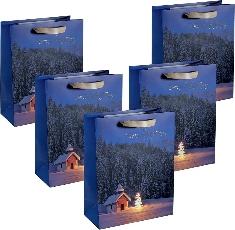 Besuche den Sigel-Store SIGEL Premium Geschenktüten Christmas Chapel groß 33 x 26 cm 5er Set — Geschenkverpackung