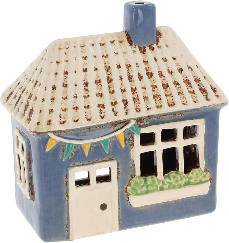 Marke: Shudehill Giftware Shudehill Giftware Village Pottery Keramik-Teelichthalter, Pretty Garden, Blumenhaus-Kollektion, Grau, Blau, Gelb, Creme (Gartenblau) — Advent und Tisch