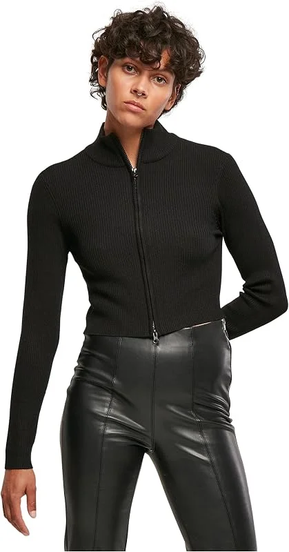 Besuche den Urban Classics-Store Urban Classics Damen Ladies Cropped Rib Knit Zip Cardigan — Weihnachtsmode