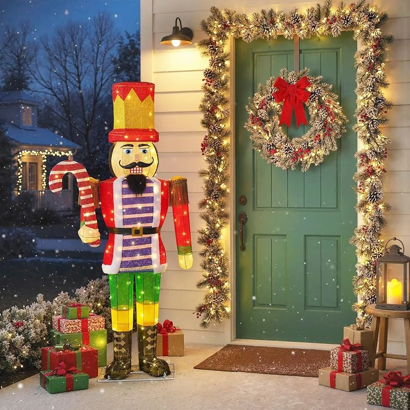 Besuche den COSTWAY-Store COSTWAY 170 cm Weihnachten Nussknacker Figur groß, beleuchtete Weihnachtsdeko mit Zuckerstange, Weihnachtsfigur Soldat mit 110 LED-Lichtern, Weihnachtsbeleuchtung für außen und innen