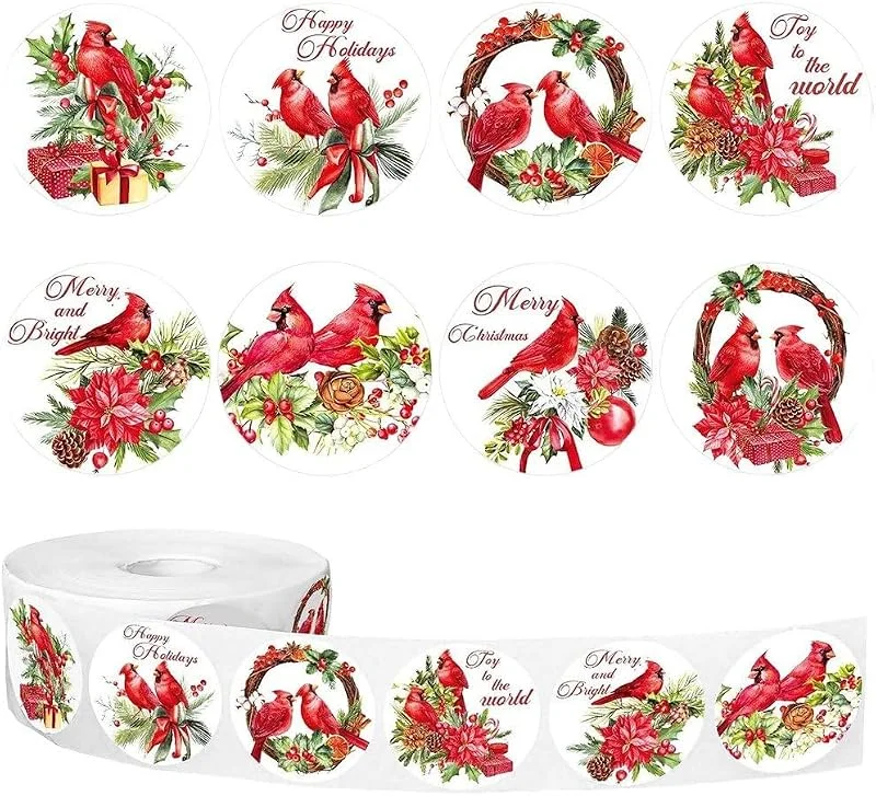 Marke: Dinntty 500 Stück Weihnachtsaufkleber, Rolle Rotem Kardinalvogel, Weihnachtsaufkleber, Dekorationsaufkleber Für Geschenke, Grußkarten, Partys Und Feiertage — Geschenkverpackung