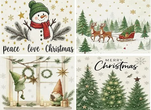 Marke: Pwsap Pwsap Weihnachten Platzsets 4er Set, Schneemänner Zwerge Rentiere — Küche & Haushalt
