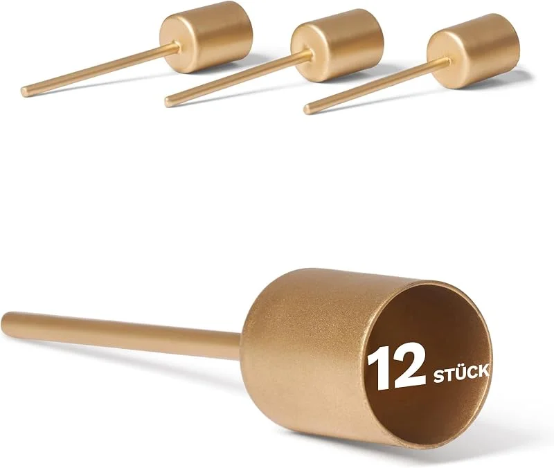 Besuche den Novaliv-Store Novaliv 12x Stabkerzenhalter Gold I Kerzenpick 10 x 2, 5 cm Kerzenpin Adventskranzdekoration I Kerzenstecker für Stabkerzen Kerzenleuchter I Dekoration Weihnachten — Kerzenlicht Abendessen