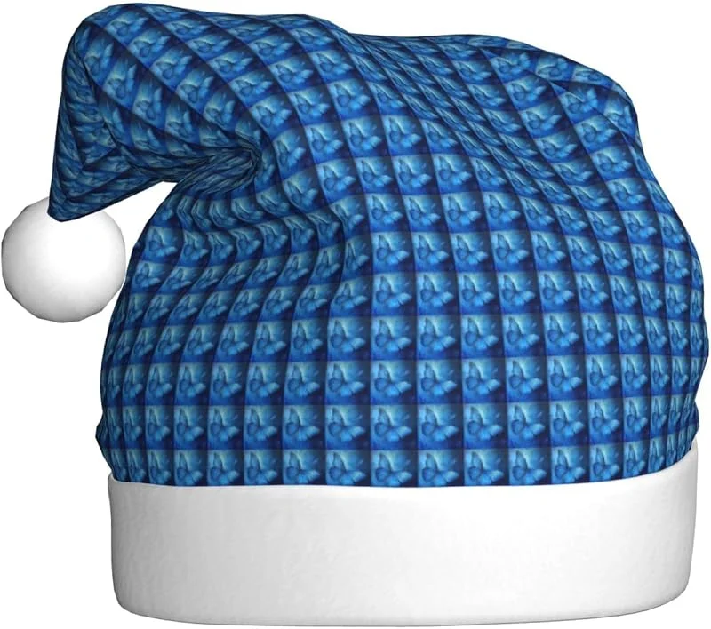 Marke: Tamiger Weihnachtsmützen mit blauem Schmetterlings-Aufdruck, saisonal — Weihnachtsmode