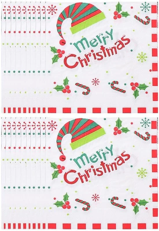 Marke: Zghhc 20 Teile, Satz Frohe Weihnachten Serviette Santa Claus Schneemann Weihnachten Baum Muster Papier Tissue Weihnachten Party Papier Servietten Partei Liefert — Geschenkverpackung