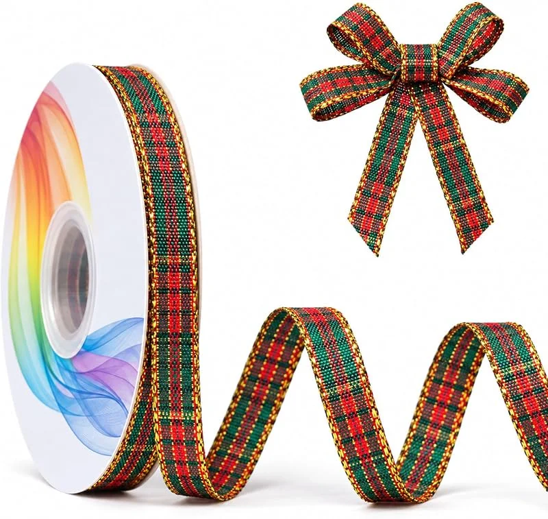 Marke: BIVYAX 1 Rolle Weihnachtsband Rot Grün Kariert, 15 mm x 22, 86 m, Geschenkband Weihnachten — Geschenkverpackung