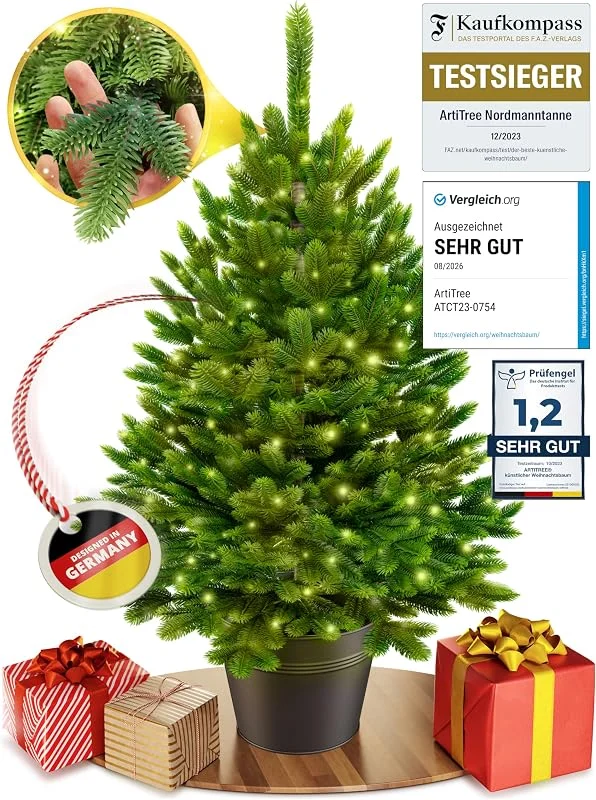 Besuche den ArtiTree-Store ArtiTree Künstlicher Mini Weihnachtsbaum im Topf mit LED 60 cm – Nordfichte — Weihnachtsdeko