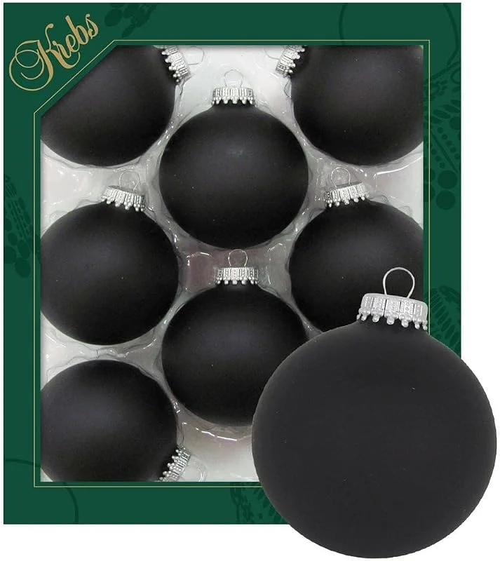Besuche den Dekohelden24-Store Dekohelden24 Lauschaer Christbaumschmuck - 8er Set Kugeln in Uni Matt - Schwarz, mit Silberkrönchen, Größe Ø ca. 7 cm — Weihnachtsdeko