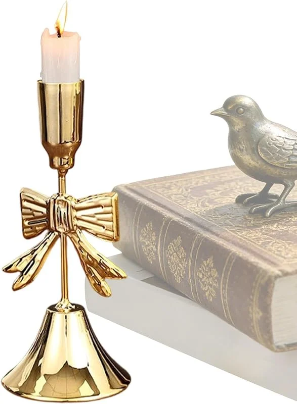 Marke: Generisch Kerzenhalter mit Schleifen-Design 16 cm Vintage Metall — Kerzenlicht Abendessen