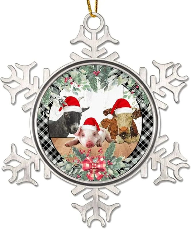 Marke: CowkissSign Weihnachtskranz, Bauernhoftier, Kuh, Schwein, Weihnachtsdekoration, Grau, Schwarz, kariert, Weihnachtsdekoration für Baum, 7, 6 cm, Weihnachtsstrumpffüllung, Geschenk für Kinder