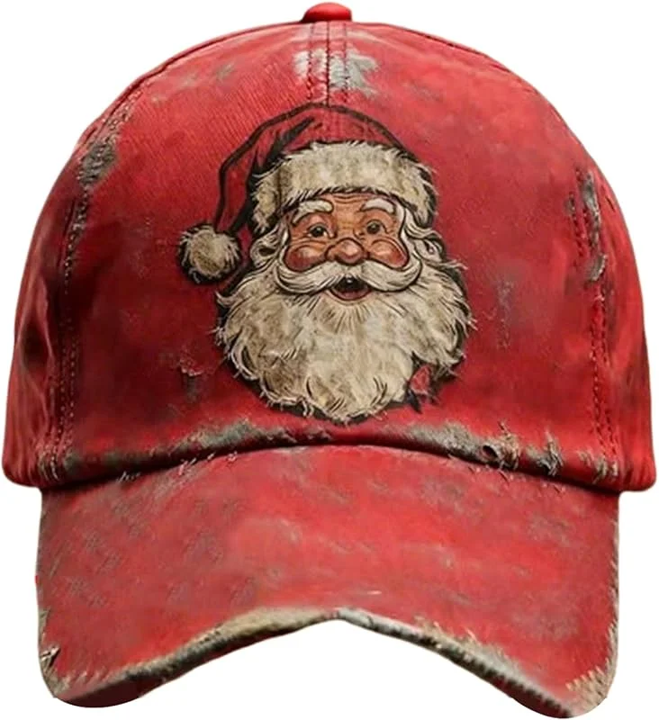 Marke: Generisch Bedruckte Baseballkappen Weihnachtsmann, Weihnachts PatchworkMütze, Modische Rote Weihnachts Baseballmütze Kopfbedeckung, Verstellbare Weihnachtsmann Baseballmützen Accessoires für Damen Herren — Weihnachtsmode