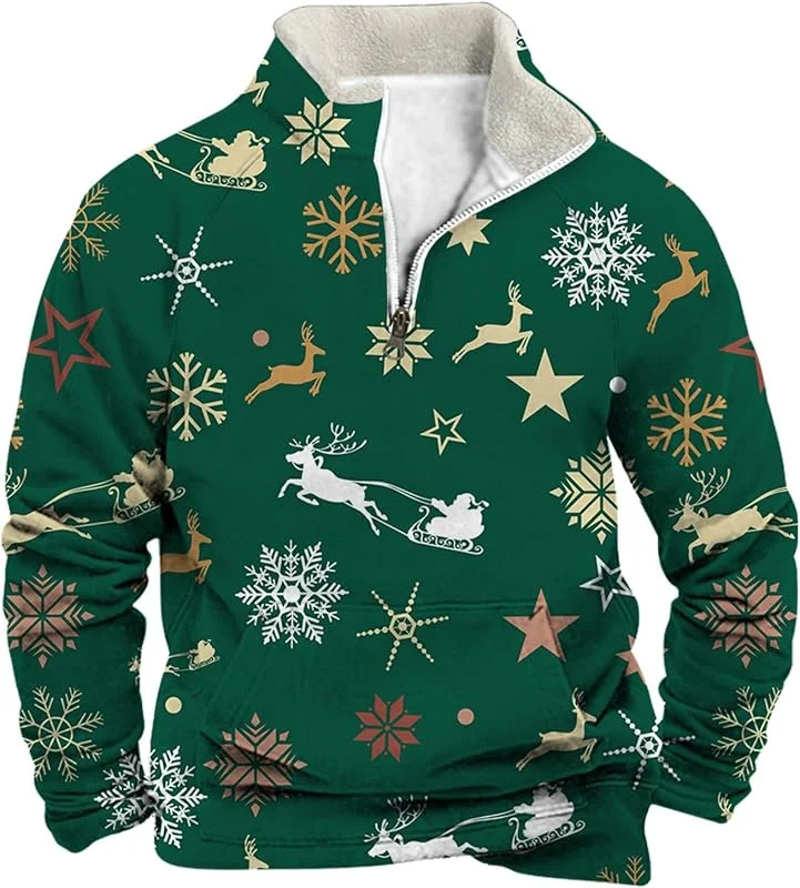 Marke: Generisch Generisch Lässiger Weihnachtspullover für Herren mit langärmeligem Design Stehkragen Samtkragen als vielseitiges Sweatshirt — Weihnachtsmode
