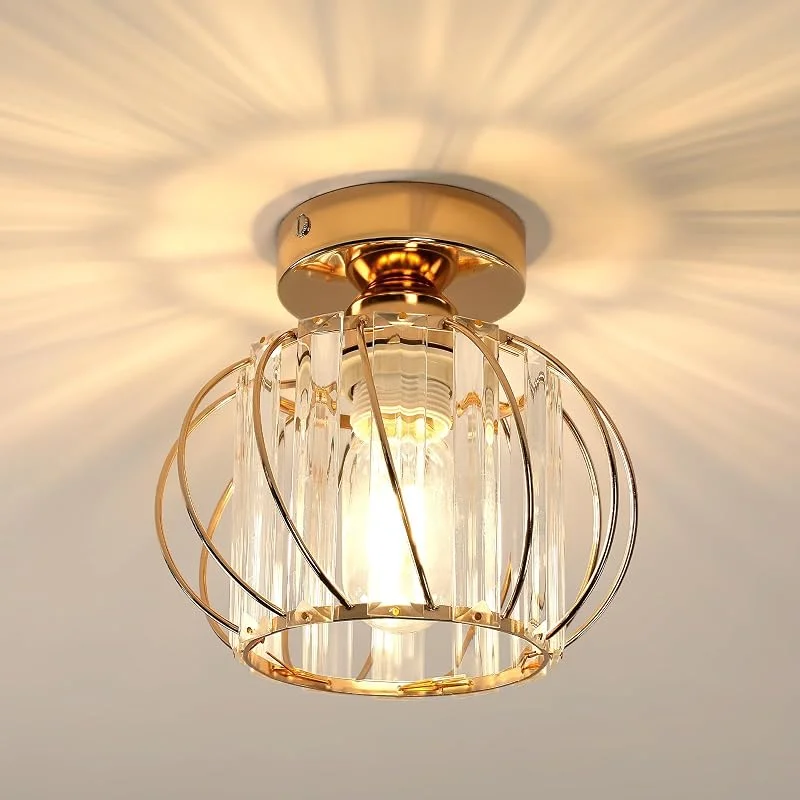 Besuche den Goeco-Store Goeco Gold Deckenleuchte Kristall E27 Fassung Deckenlampe in Käfigform — Kerzenlicht Abendessen