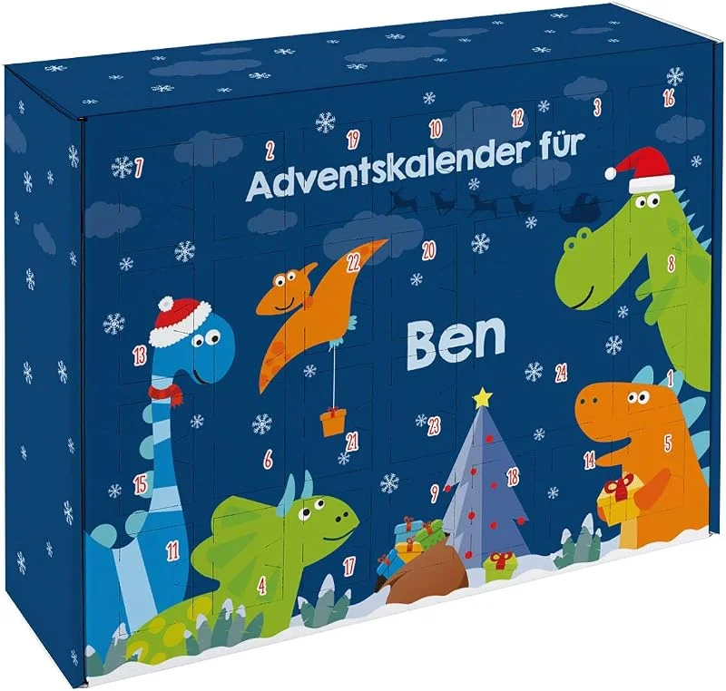 Besuche den Striefchen-Store Striefchen® Dinosaurier Adventskalender für Kinder zum Befüllen mit Wunschnamen und Wunschtext bedruckt — Advent und Tisch