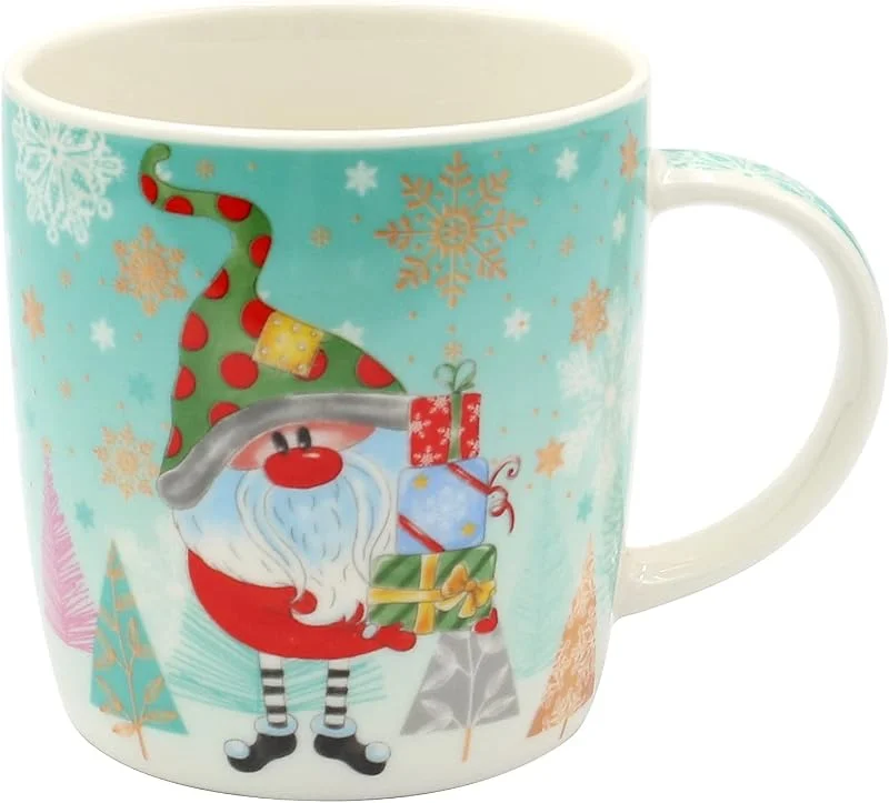 Besuche den Dekohelden24-Store Dekohelden24 Porzellan Weihnachts-Tassen - Bunte Wichtel - als 2er Set, L, B, H 8 x 12 x 9 cm, Fassungsvermögen 340 ml. — Advent und Tisch