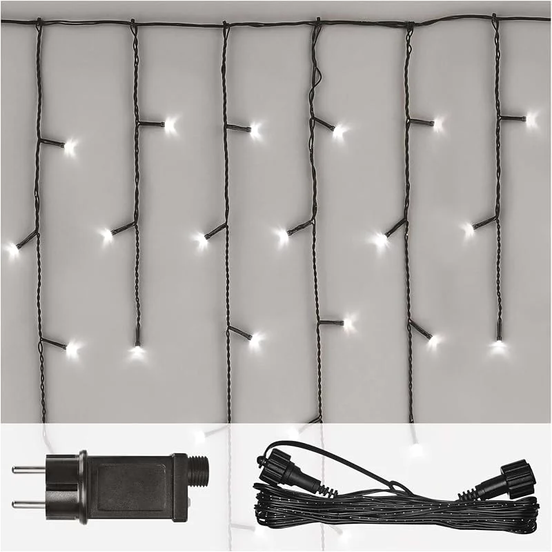 Besuche den EMOS-Store EMOS Connect System Basis Set Standard, 2, 5m Eisregen Weihnachtslichterkette + 5m Verbindungskabel + Netzteil mit Timer, 100 LEDs, IP44 für Innen und Außen, Kaltweiße Lichtfarbe, 6, 18h Leuchtmodus — Weihnachtsbeleuchtung