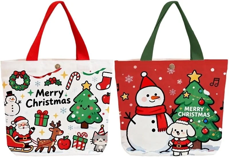 Marke: Ericetion 2 Stück Weihnachts-einkaufstaschen Aus Canvas, Wiederverwendbare Geschenktüten Für Weihnachten Und Winterfeste — Geschenkverpackung