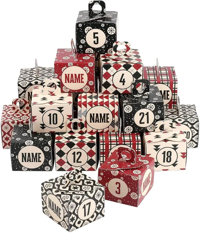 Besuche den Herz & Heim-Store Herz & Heim® Kisten Adventskalender zum Befüllen DIY aus 24 Schachteln - Boxen im nordischen Design mit Namen personalisiert Kisten Set — Advent und Tisch